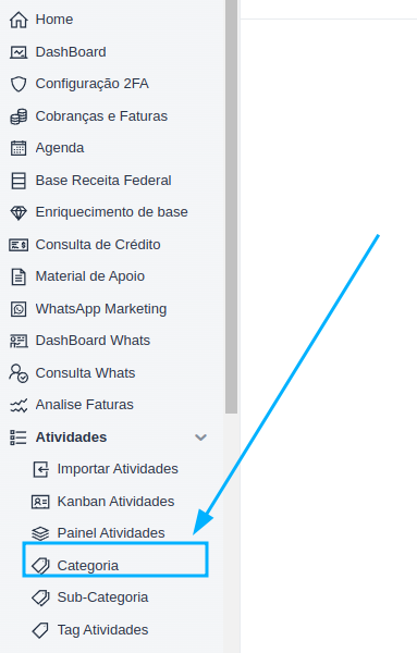 Imagem do menu mostrando a Categoria do Pedido