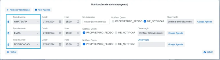 Várias notificações